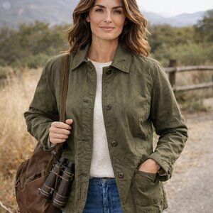 Eddie Bauer Olive Waxed Quilted Barn Jacket Utility Coat Women’s L